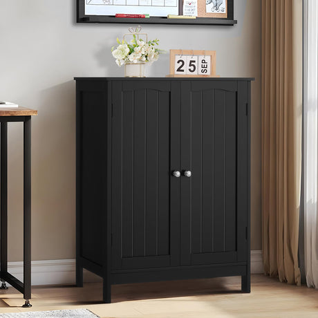 Iwell Bathroom Cabinet, Bathroom Storage Cabinet with 2 Doors & 2 Shelves, 3 Heights Available, Bathroom Floor Cabinet for Living Room, Bathroom, Kitchen, Home Office, Black Iwell