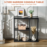 WOHOMO Console Table, 12'' Narrow Entryway Table for Living Room, 31.5'' x 31.5'' Black Industrial Sofa Table with 3-Tier Storage Shelves for Corridor, Hallway, Black WOHOMO
