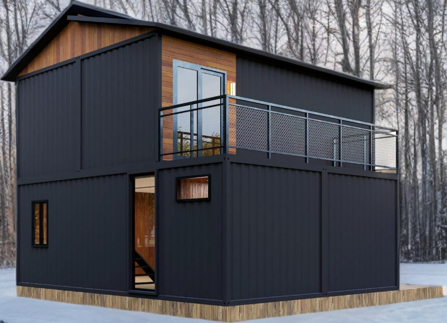 Double Story Container House 5 Room Prefab Tiny Home to Live in for Adults Mini Foldable Mobile Home Modular Guest Homes kit casas prefabricadas para Vivir with Water & Electricity Terrace - WoodArtSupply