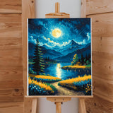 Moon Paint by Numbers Kit for Adults Beginner Forest Adult Paint by Number Kits On Canvas Adults Kits DIY Lake Flowers Oil Painting Kits for Gift Home Wall Decor 16x20 Inch Lovepefe