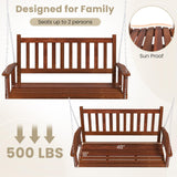 HAPPYGRILL 2-Person Wooden Outdoor Porch Swing, Heavy Duty Patio Hanging Bench Chair with 500 LBS Weight Capacity, 5.6 FT Adjustable Upper Chains, Slatted Back, Swing Bench for Garden, Backyard HAPPYGRILL