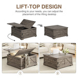 FiveWillowise Coffee Table with Storage, 31.5" W Farmhouse Lift Top Wood Square Center Table with Charging Station, Rustic Cocktail Tables with Flip Top Lids for Living Room, Home Office, Grey FiveWillowise