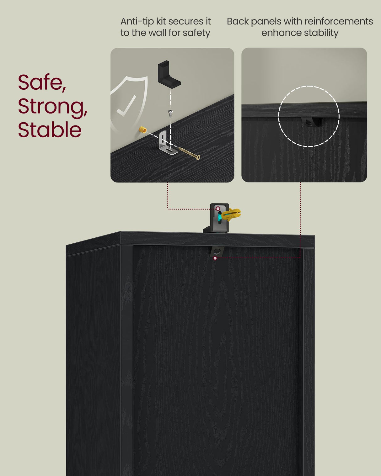 VASAGLE Custos Collection - Bookshelf, 3-Tier Bookcase, Book Shelf, Open Storage Shelf, 9.4 x 7.9 x 37.3 Inches, for Living Room, Home Office, Dining Room, Ebony Black ULBC523B01 VASAGLE