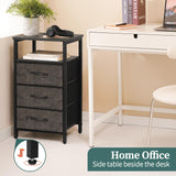 Yoobure Night Stand with Charging Station, 20 Colors LED Nightstand with USB Ports and Outlets, End Table with 3 Fabric Drawers and Storage Shelf, Bedside Tables Small Dresser for Small Space, Gray Yoobure