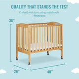 Dream On Me 2 in 1 Portable Folding Stationary Side Crib in Natural, Greenguard Gold Certified , 40x26x38 Inch (Pack of 1) Dream On Me