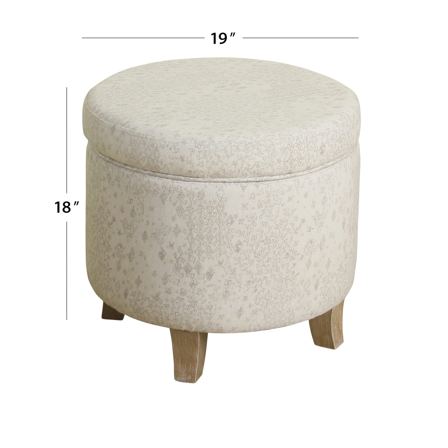 Homepop Home Decor | Upholstered Round Storage Ottoman | Ottoman with Storage for Living Room & Bedroom with Flared Legs. Linen. Large