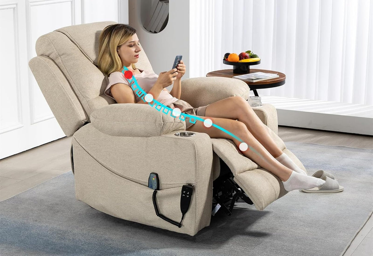 LITVZ 180 Degrees Lay Flat Lift Recliner Chair with Heat and Massage, Dual Motor Infinite Position Electric Power Lift Recliners for Elderly, Big Man Up to 400 LBS, Seniors, White LITVZ