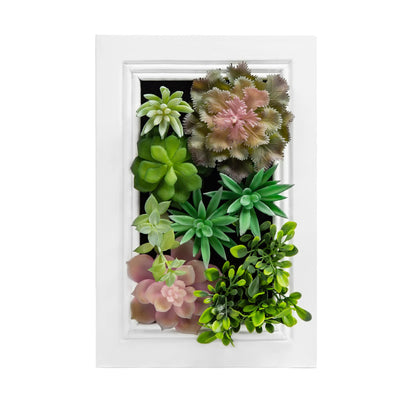 Nattol 3D Artificial Succulent Wall Art, Wood Frame with Realistic Faux Plant, Wall Hanging Botanical Decoration, Home Decor Idea for Vertical Garden and Fake Plants, White