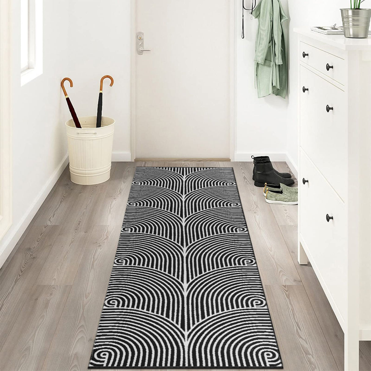 Tiffasea Woven Runner Rug 2'x6', Machine Washable Indoor Outdoor Rugs Cotton Woven Area Rug Hallway Runner Rug Entryway Rug for Living Room/Laundry/Bathroom/Bedroom(Black and White) Tiffasea