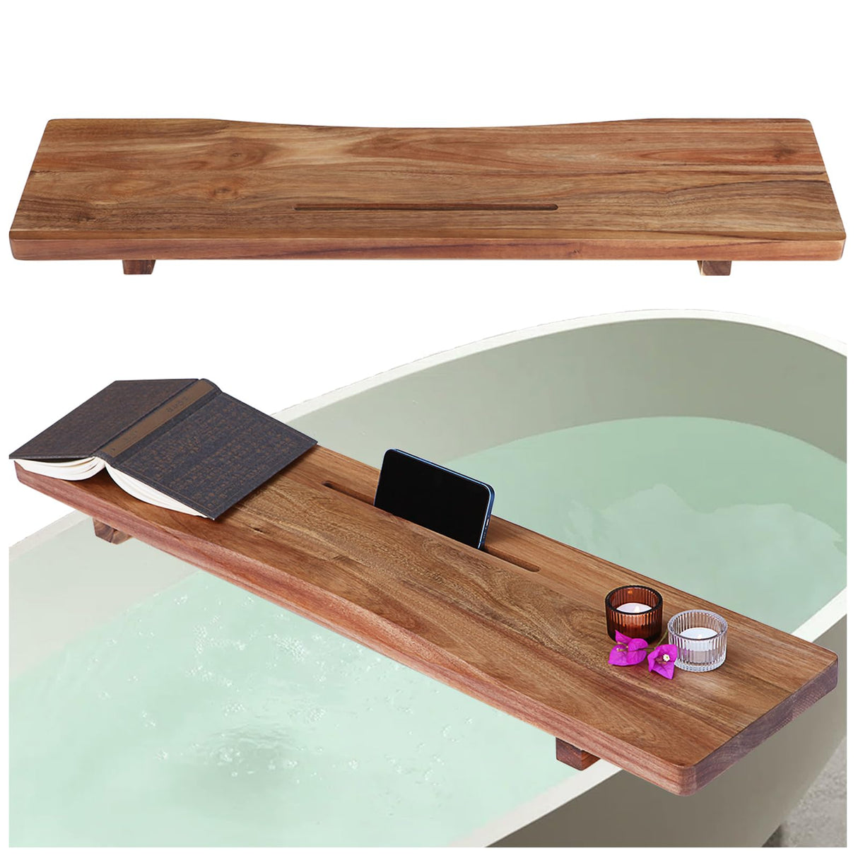 Premium Acacia Wood Bathtub Tray Caddy with Adjustable Legs, Minimalistic Design Bath Tray for Tub, Bathtub Accessories, Fits Most Bath Tubs, Idea La vie elegante