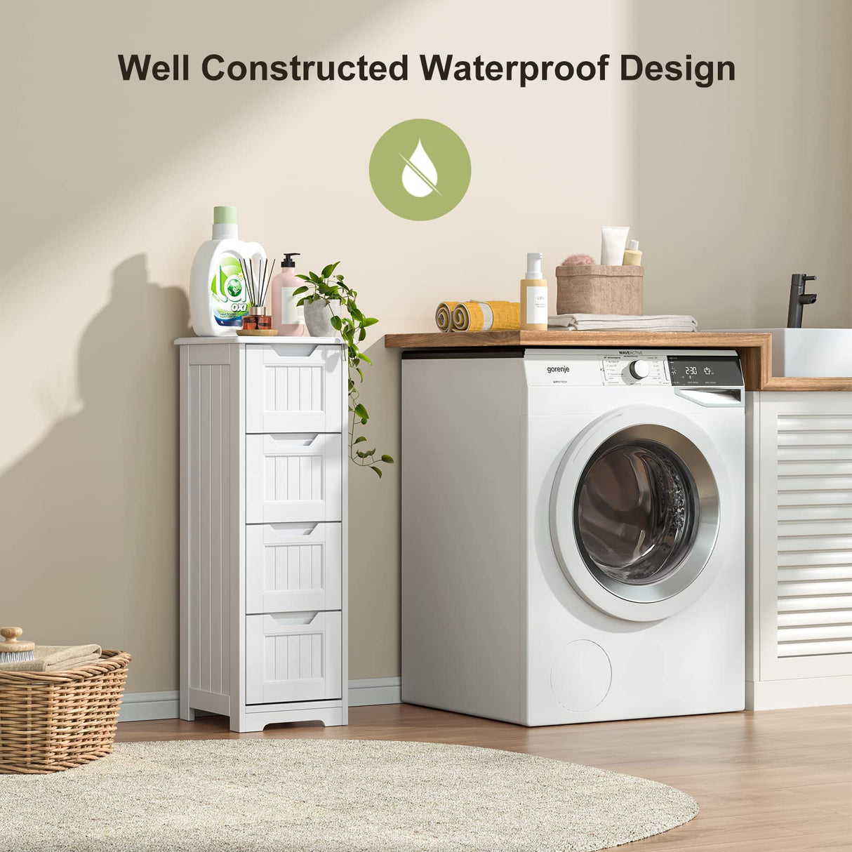 Gizoon 33" Freestanding Small Bathroom Storage Cabinet with 4 Drawers in White Gizoon