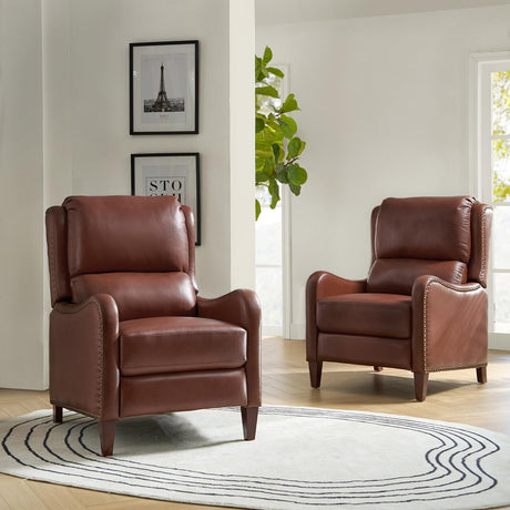 HULALA HOME Leather Recliner Chair Set of 2, Modern Push Back Recliner Armchair with Adjustable Backrest & Footrest,Comfy Upholstered Lazyboy Single Sofa for Home Theater Bedroom Living Room, Brown HULALA HOME
