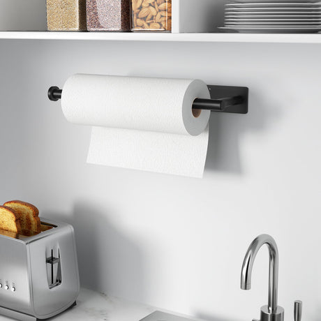 Paper Towel Holder - Self-Adhesive or Drilling, Matte Black Wall Mounted Rack - SUS304 Stainless Steel Kitchen Roll Dispenser Under Cabinet niffgaff