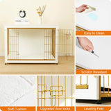 DWANTON Dog Crate Furniture with Cushion, Wooden Kennel Table with Double Doors, Indoor Dog House, Large Size, 38.5" L, White Dwanton