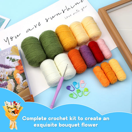 Iuuidu Crochet Kit for Beginners, Flower Bouquet Crochet Kit Rose, Knitting Starter Kit with Crochet Yarn and Step-by-Step Instructions for Birthday, Wedding Anniversary Day Present Iuuidu