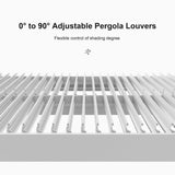 PURPLE LEAF Louvered Pergola 10' x 16' White Outdoor Aluminum Pergola with Roller Blinds Adjustable Gazebo Rainproof for Patio Deck Garden, 1 Long Side and 2 Short Side PURPLE LEAF