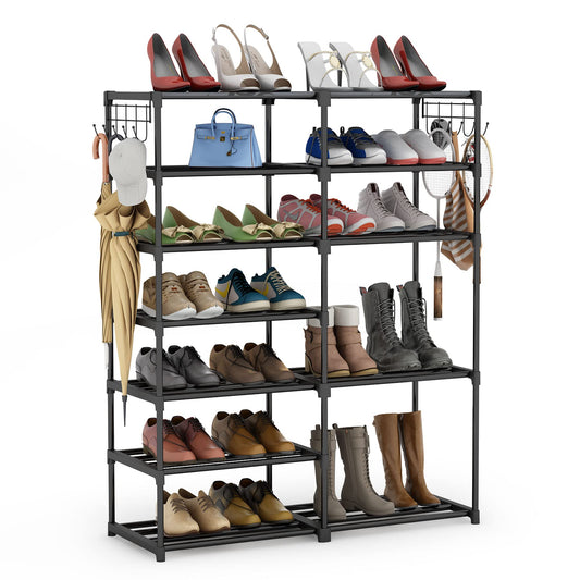 Tribesigns 7 Tiers Shoe Rack Shoe Shelf Shoe Storage Organizer with Side Hooks for Entryway, 24-30 Pairs Metal Shoe Rack Taller Shoes Boots Organizer - WoodArtSupply