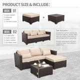 Oasishine Wicker Patio Furniture Patio Couch 3 Pieces Outdoor Sectional with Ottoman and Outdoor Storage Table with Lining Weathering Anti-Slip Cushions Furniture Covers, Khaki Oasishine