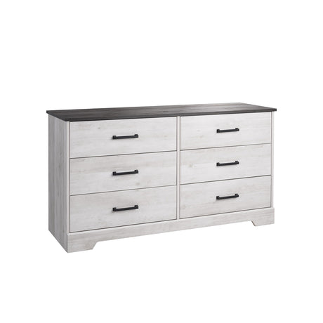 Prepac Rustic Ridge Farmhouse 6-Drawer Chest of Drawers for Bedroom, Wooden Bedroom Drawer Dresser with 6 Storage Drawers, 18.25in x 53.25in x 28.5in, Washed White, ADBR-1606-1 Prepac