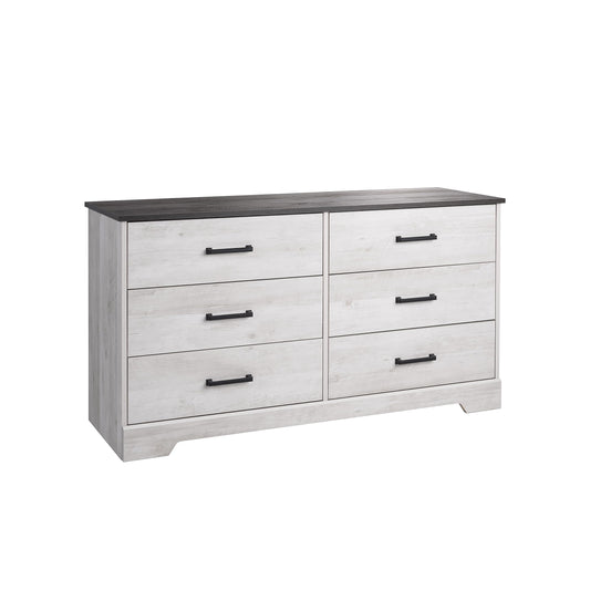 Prepac Rustic Ridge Farmhouse 6-Drawer Chest of Drawers for Bedroom, Wooden Bedroom Drawer Dresser with 6 Storage Drawers, 18.25in x 53.25in x 28.5in, Washed White, ADBR-1606-1 - WoodArtSupply