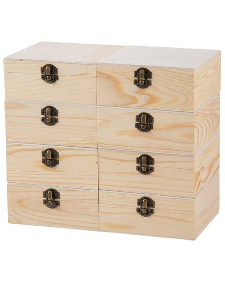Xhqsulsclac 8pcs unfinished wooden box, pine with hinged lid and front buckle,Wooden Boxes 5.9X5.9X2.5-inch small souvenir box Xhqsulsclac