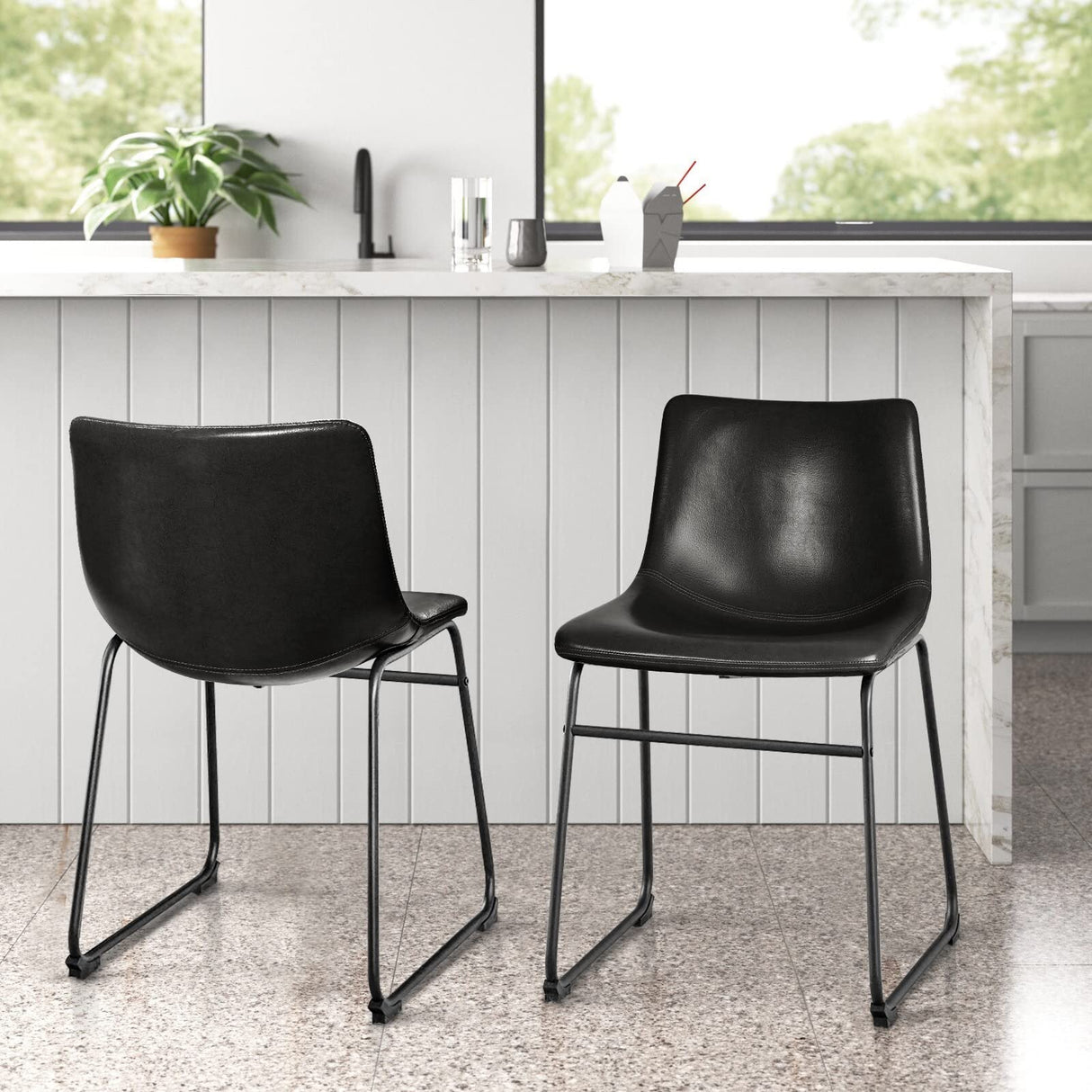 LEMBERI Faux Leather Dining Chairs Set of 2, 18 Inch Modern Kitchen & Dining Room Chairs with Backrest and Metal Legs, Comfortable Upholstered Seat LEMBERI