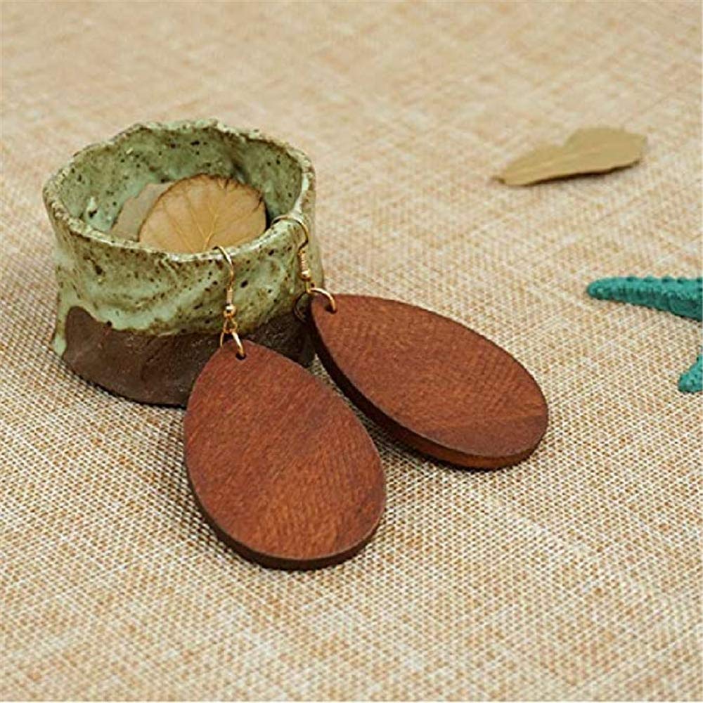 SMALLLOVE Wooden Hoop Earrings for Women Retro Black African Bohemian Wood Teardrop Geometric Lightweight Dangle Drop Earrings (Dark Brown) SMALLLOVE