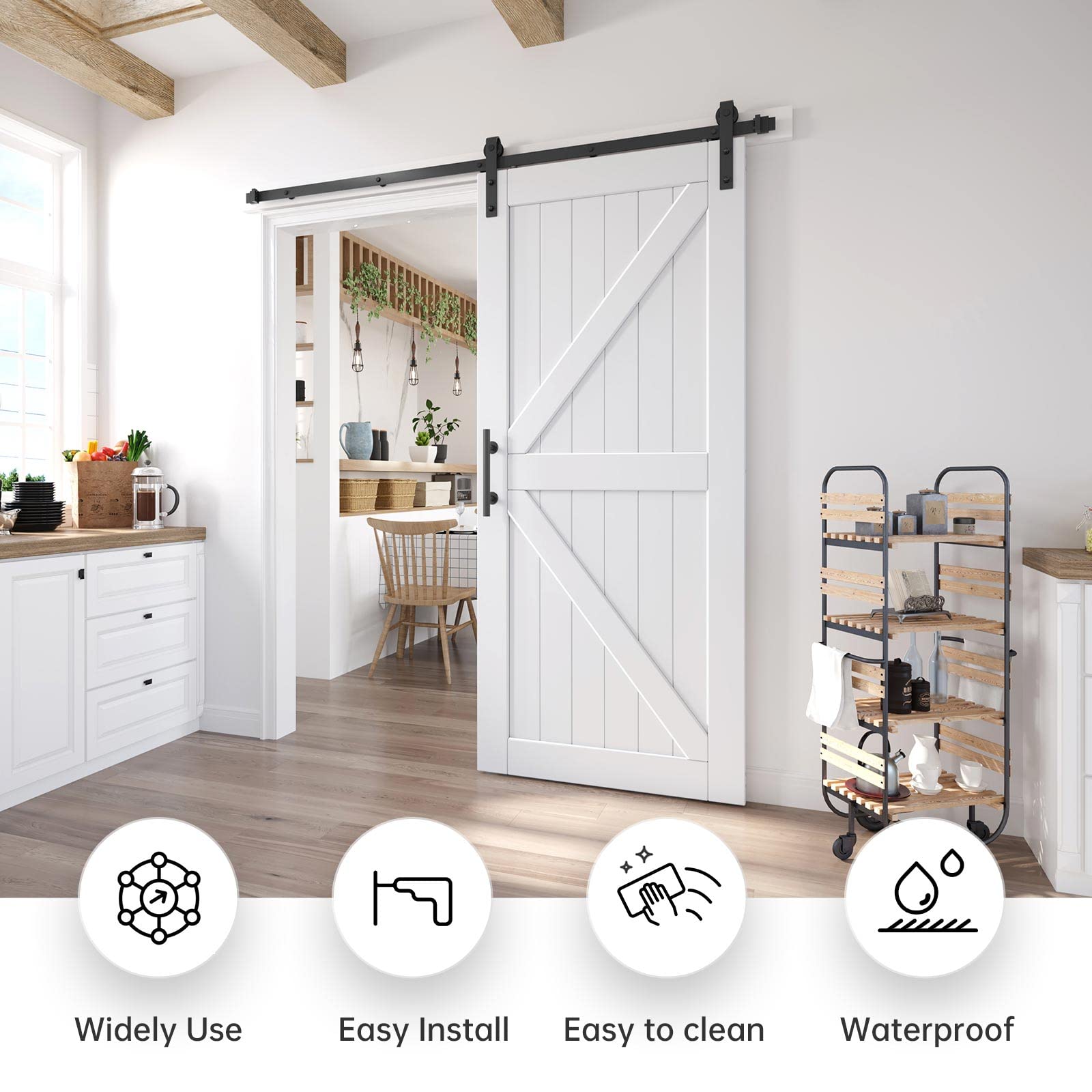 EaseLife 36in x 84in Sliding Barn Door with 6.6FT Barn Door Hardware Track Kit Included,Solid LVL Wood Slab Covered with Water-Proof & Scratch-Resistant PVC Surface,DIY Assembly,Easy Install, - WoodArtSupply