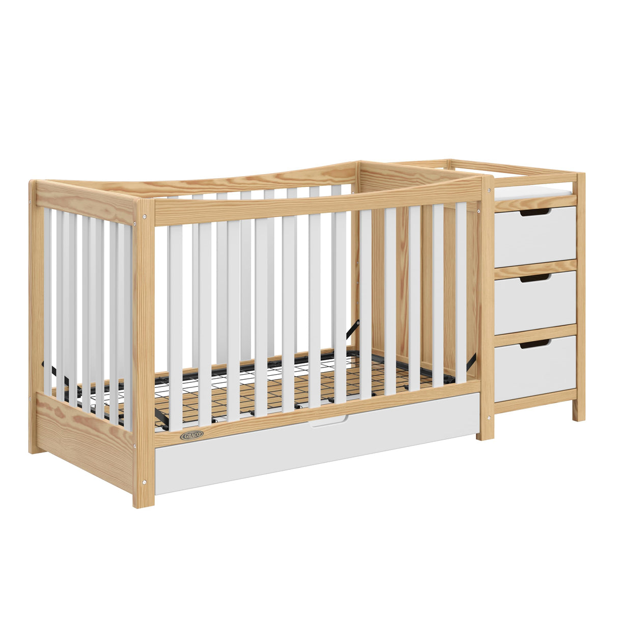 Graco Remi 4-In-1 Convertible Crib & Changer With Drawer (White & Natural) – GREENGUARD Gold Certified, Crib And Changing-Table Combo, Includes Changing Pad, Converts To Toddler Bed, Full-Size Bed Graco