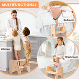 Toddler Step Stool, Wooden Height-Adjustable 2-Step Stool for Kids, Potty Training Stool with Handles for Bathroom Sink, Kitchen, Bedroom Woodure