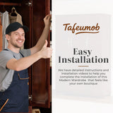 Tafeumob Solid Wood Armoire Wardrobe: 3 Doors Solid Wood Bedroom Armoires with Hangingrod Clothes Organizer Cabinet Storage with 2 Drawers Brown Finish 46.3" L x 19.69" W x 70.87" H Tafeumob