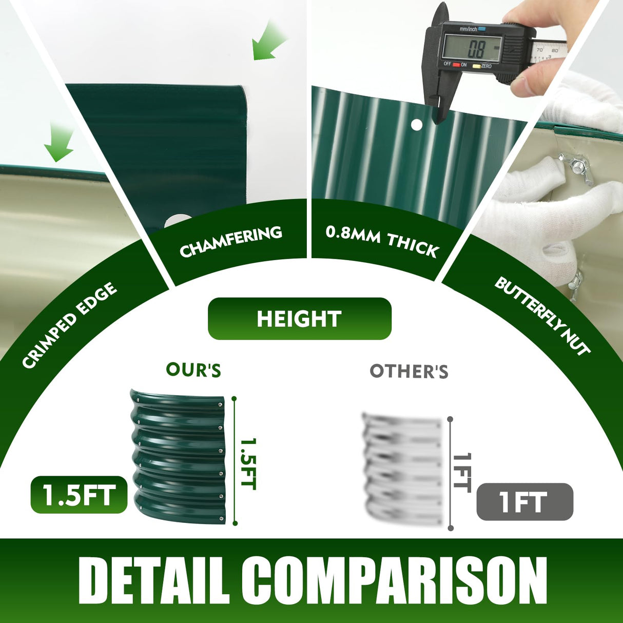TBMLC 17" Tall Elevated Oval Metal Raised Garden Bed - 5ft x 2ft in Size and 0.8MM Thick Durable Planter Bed/Box for Vegetables Flowers Succulent at Patio/Garden Outdoor (Dark Green, 5X2X1.4 FT) TBMLC