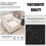 Wrofly Swivel Barrel Chair Set of 2, Oversized Swivel Accent Chair with Comfy Back Pillow, Modern Upholstered Reading Lounge Chairs for Living Room Bedroom Office Club, Beige Linen Wrofly