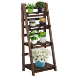 Yaheetech Wooden Foldable Ladder Shelf 4-Tier Magazine Holder Book Rack Plant Stand Folding Flower Display Pot Decorative Storage Free Standing Indoors/Outdoors Rustic No Assembly Required Brown Yaheetech