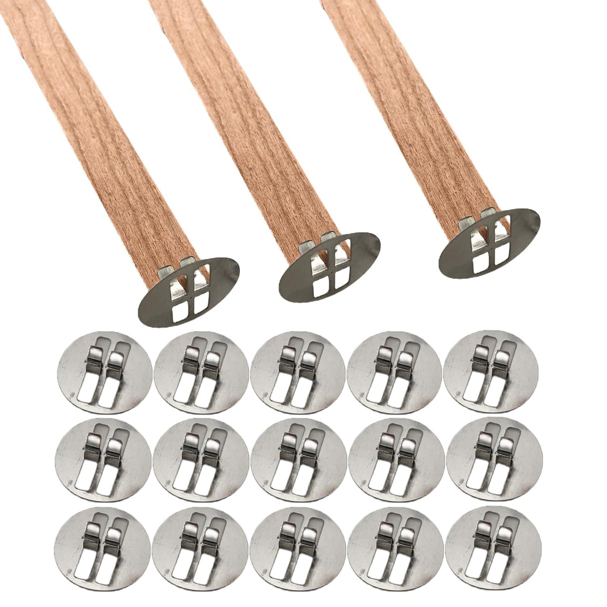 150pcs Wood Wick Clip Holder Base for Candle Making - Universal Wooden Clips and Metal Holders (Wicks Not Included) Phinicco