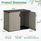 Greesum Outdoor Horizontal Storage Sheds 27 Cu.ft Resin Large Storaged Box Weather Resistance, Without Shelf, Easy to Assemble, Prefect for Garden, Patios, Backyards, Beige Greesum