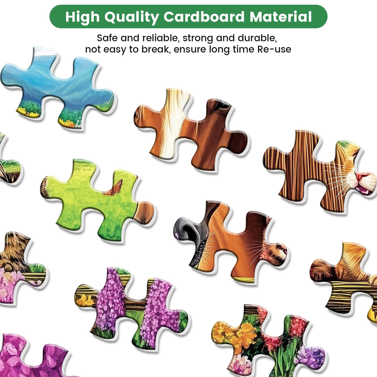 500 Piece Puzzle for Adults- Cats and Horses Puzzle| Recycled Paper Farm Jigsaw Puzzles 500 Pieces | Challenging Family Activity Great Gift Idea for Family Friends | Hard Puzzle Size 20.5X 15 inches Edsjegn