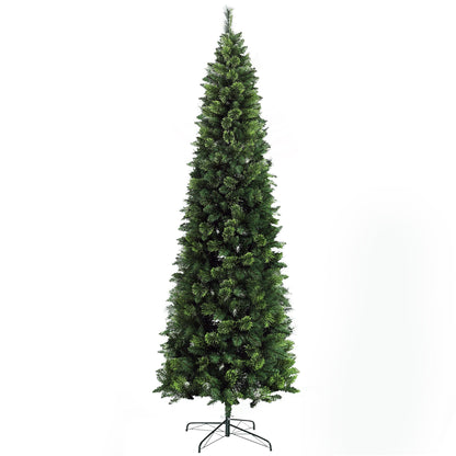 HOMCOM 9ft Tall Pencil Artificial Christmas Tree Holiday Décor with 1298 Branches, Auto Open, Steel Base, Pine Needles, Green