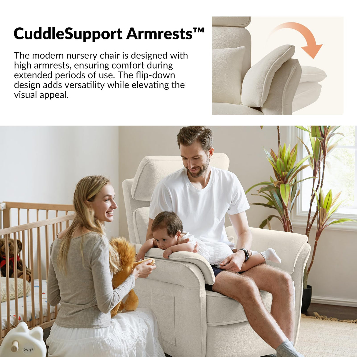 HULALA HOME Nursery Glider Recliner with Adjustable Headrest and Armrests, Power Swivel Rocker Recliner Chair with USB Port and Storage Bags, GREENGARD, FSC, CertiPUR-US® Certified, Beige HULALA HOME