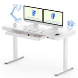 FLEXISPOT 55" White Electric Standing Desk with Drawers, Quick Assembly Home Office Sit Stand Desk with Storage, USB Charging, Computer Desk for Home Office (White Top + Adjustable Frame, Comhar) FLEXISPOT