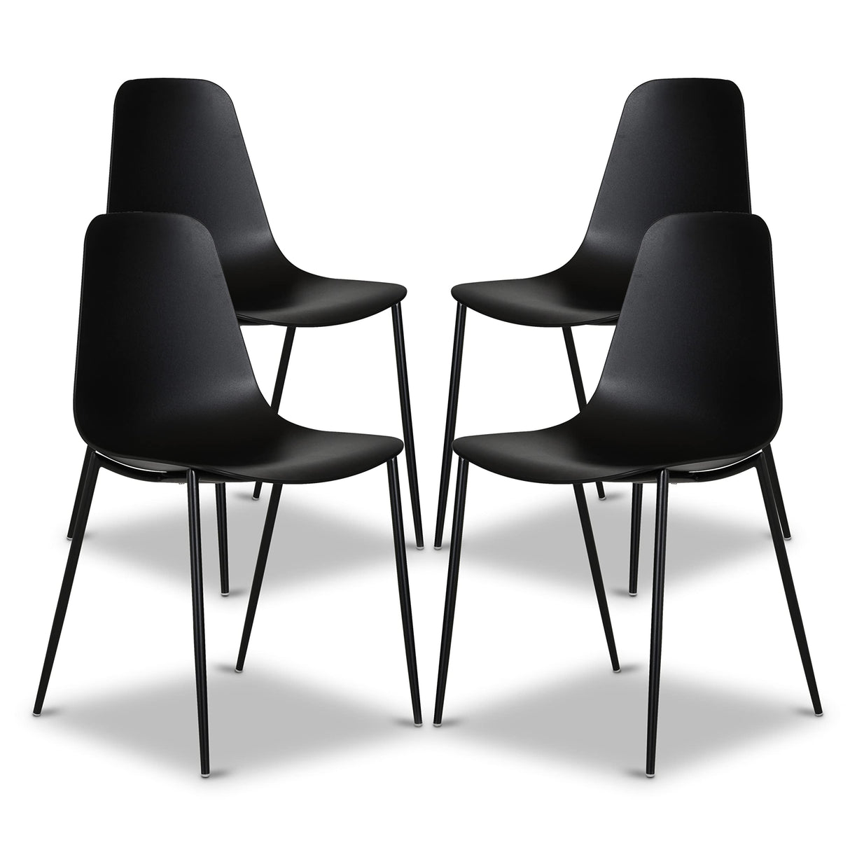 POLY & BARK Isla Modern Kitchen Chairs Set of 4 - Plastic Dining Chair with Metal Legs - Quick Assembly Simple Cafe Chairs Plastic for Indoor or Outdoor - Ebony Black POLY & BARK