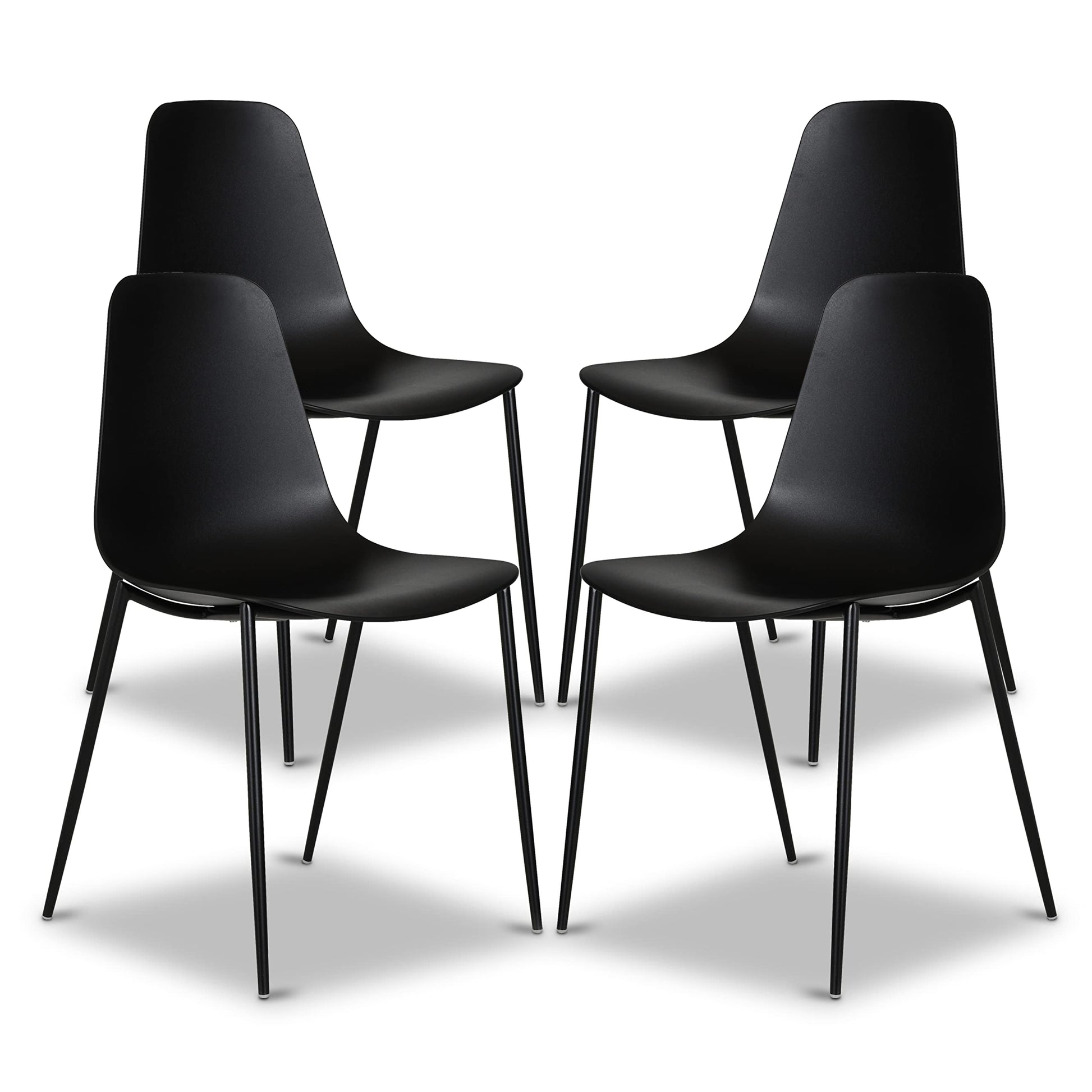 POLY & BARK Isla Modern Kitchen Chairs Set of 4 - Plastic Dining Chair with Metal Legs - Quick Assembly Simple Cafe Chairs Plastic for Indoor or Outdoor - Ebony Black - WoodArtSupply