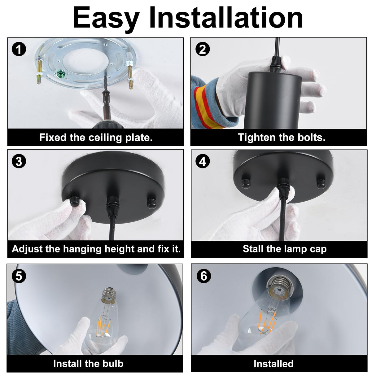 GRUSTRUST 2 Pack Dome Pendant Light, Black Vintage Chandelier Farmhouse 12" Large Pendant Light, Modern Adjustable Hanging Light Fixture,for Kitchen Island,Industrial Dining Room,Coffee Bar GRUSTRUST