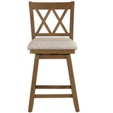 Home Brookline Swivel Bar Stool Chair with 360° Turn Mechanism, Rustic Farmhouse Stools for Kitchen Counter with Cushion, 24" Seat Height, Medium Oak Wood Finish with Beige Cushion Home 2 Office
