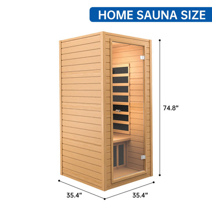 RESTISLAND Infrared Sauna Room for Home, Near Zero EMF Wooden 1 Person Indoor Home Sauna with Bluetooth, LCD Control Panel, Chromo Therapy Light