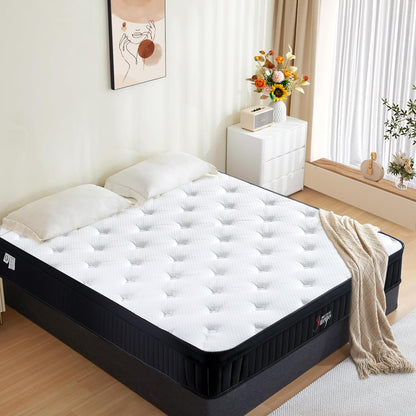 Queen Mattress, 12 inch Memory Foam Mattress Queen Mattress in a Box, Medium Firm Mattress Queen Memory Foam Hybrid Mattress with Individual Pocket Spring for Pressure Relief