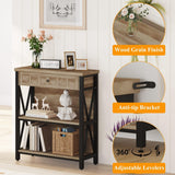 FATORRI Rustic Bookshelf with Drawer, Industrial Wood and Metal Bookcase, Small Short Book Shelf and Low Book case for Small Space (Rustic Oak) FATORRI