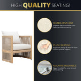 Mazatzal 4-Piece Outdoor Acacia Wood Wicker Conversation Set, Patio Furniture Set with Loveseat, 2 Armchairs, and Coffee Table, Modern Balcony Set for Garden, Yard, Backyard Mazatzal