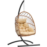 YITAHOME Hanging Egg Chair, Outdoor Patio Wicker Hammock Egg Chair Indoor with Cushion, Rattan Swing Chair 350lbs for Balcony, Garden Bedroom, Beige with Stand YITAHOME