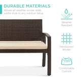 Best Choice Products Outdoor Bench 2-Person Wicker Garden Patio Benches Seating Furniture for Backyard, Porch w/Seat Cushion, 700lb Capacity - Brown/Tan Best Choice Products